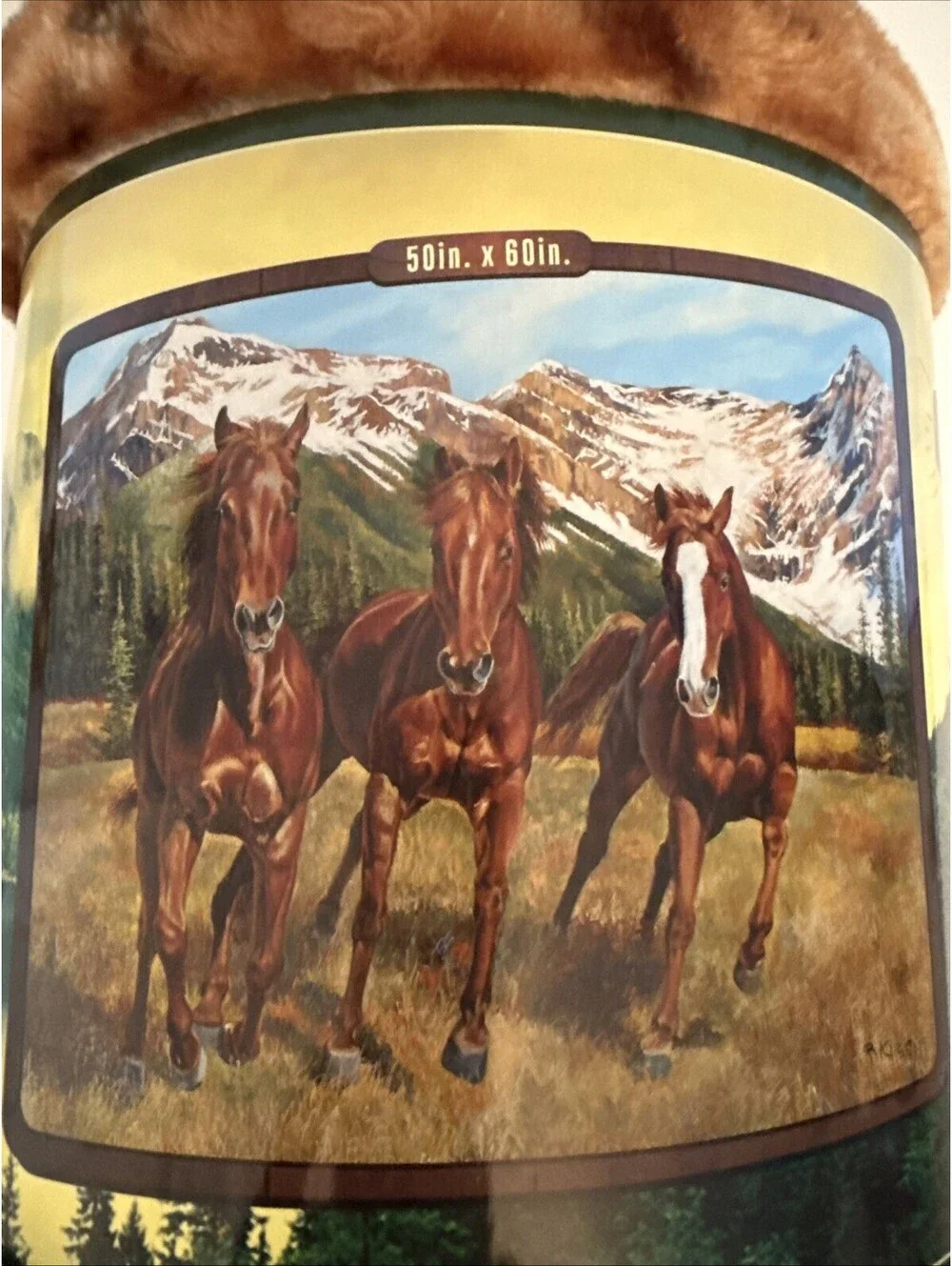 AMERICAN HERITAGE ROYAL PLUSH RASHEL THROW 50”x60” Three Brown Horses Mountains